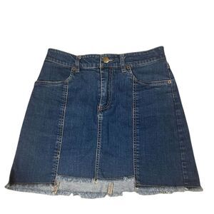 Forever 21 Women's Blue Denim Mini Skirt S Raw Frayed Hem Casual